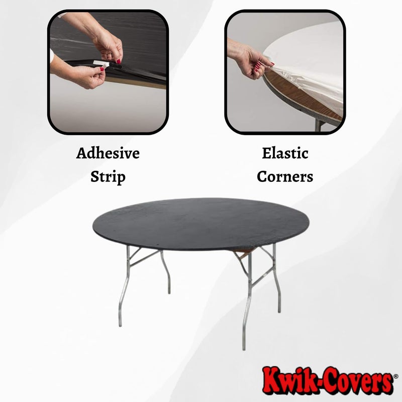 Kwik-Covers أغطية طاولات بلاستيكية مستديرة مقاس 72 بوصة، مجموعة من 5 (أسود) - Image 3